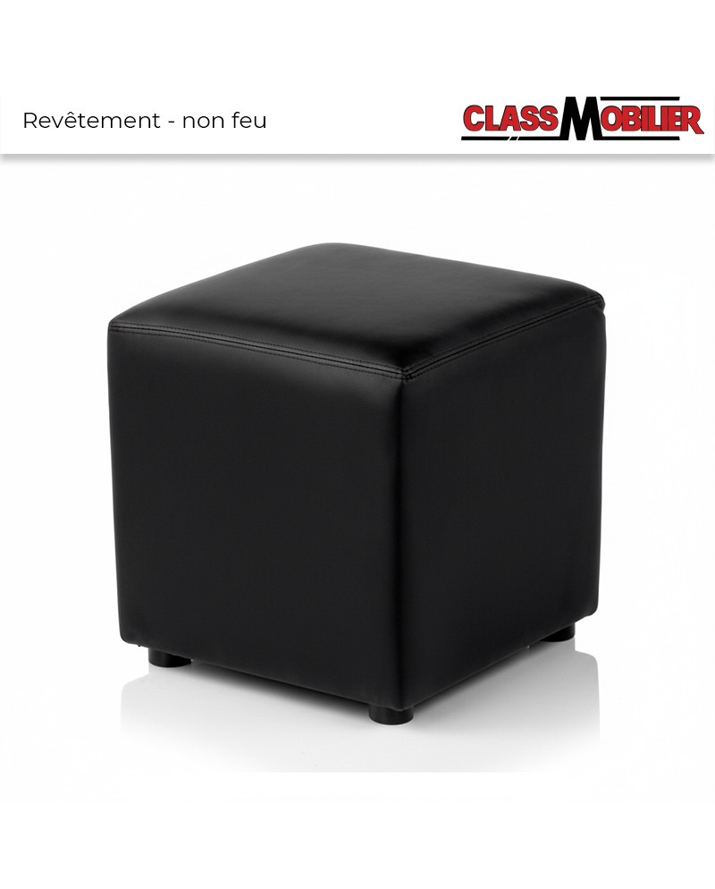 Pouf Carré - Noir - 40x40x40 cm - Simili Cuir Grainé norme Anti feu M2
