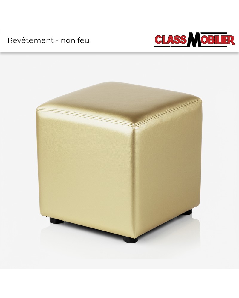 Pouf Carré - Or - 40x40x40 cm - Simili Cuir Grainé norme Anti feu M2