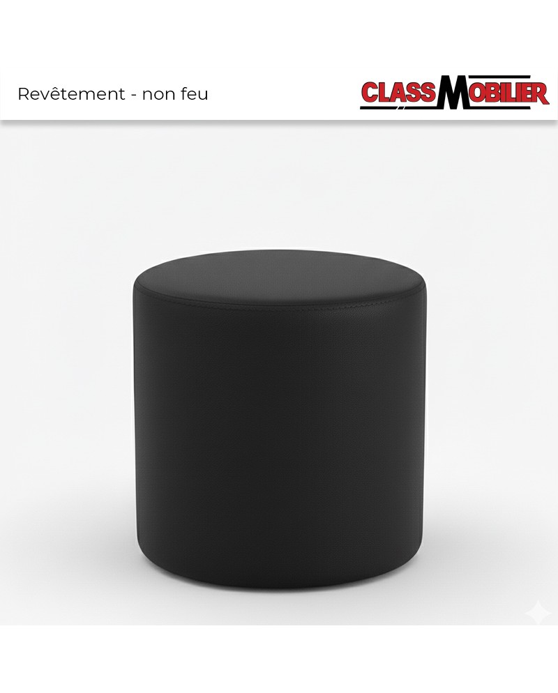 Pouf Rond - Noir - H42 cm ∅35 cm - Simili Cuir Grainé norme non feu M2