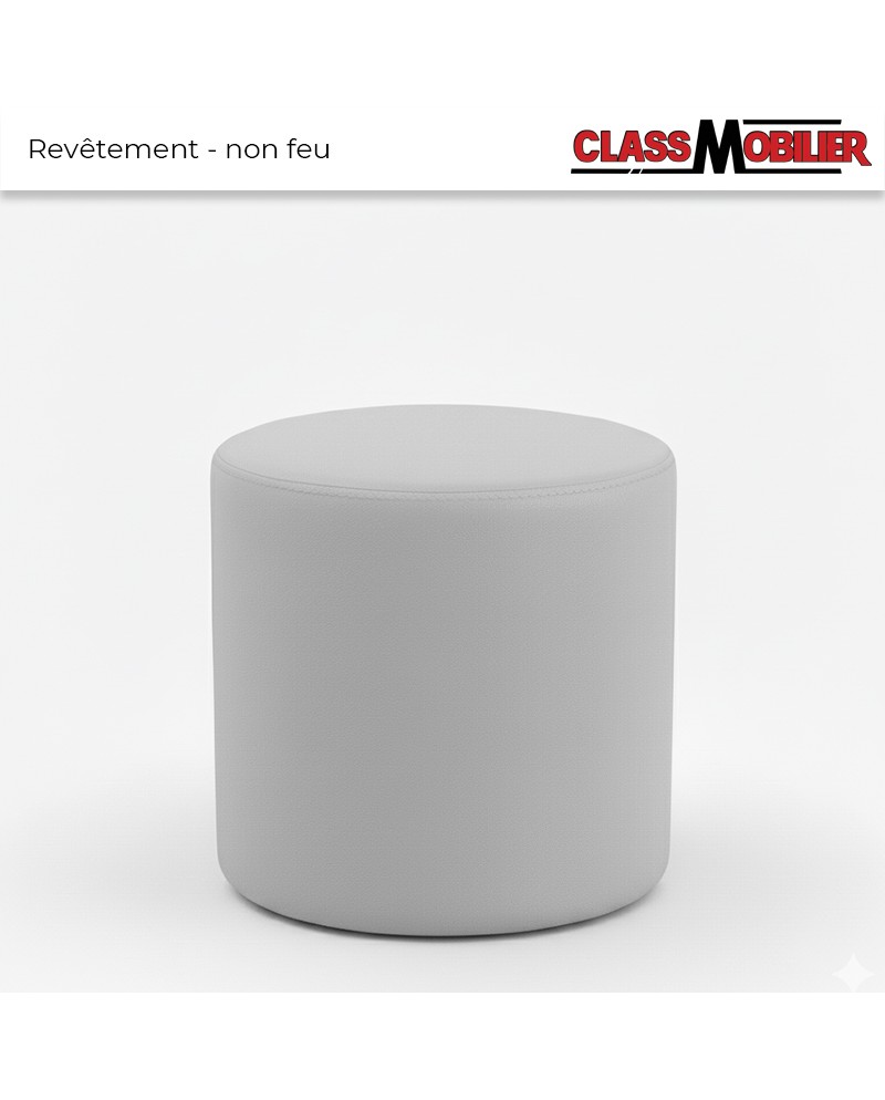 Pouf Rond - Gris - H42 cm ∅35 cm - Simili Cuir Grainé norme non feu M2