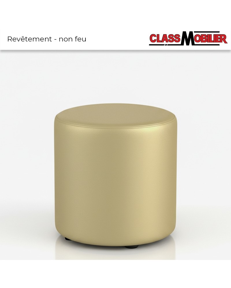 Pouf Rond - Or - H42 cm ∅35 cm - Simili Cuir Grainé norme non feu M2