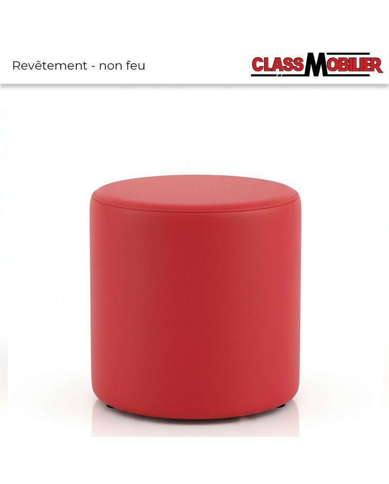 Pouf Rond - Rouge - H42 cm ∅35 cm - Simili Cuir Grainé norme non feu M2