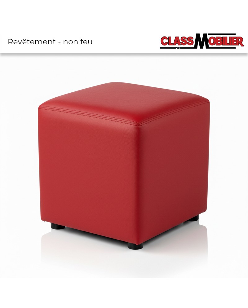 Pouf Carré - Rouge - 40x40x40 cm - Simili Cuir Grainé norme Anti feu M2