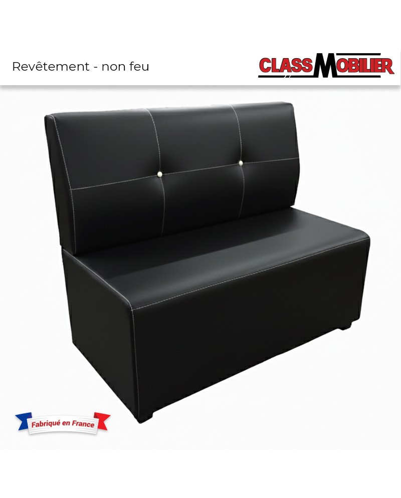 Banquette Restaurant Syris avec boutons blanc - Simili Cuir Noir - non feu M2