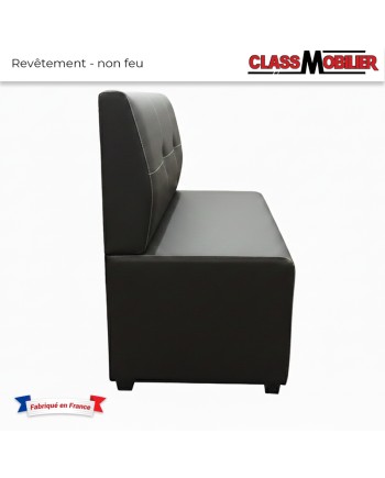Banquette Restaurant Syris avec boutons blanc - Simili Cuir Noir - non feu M2