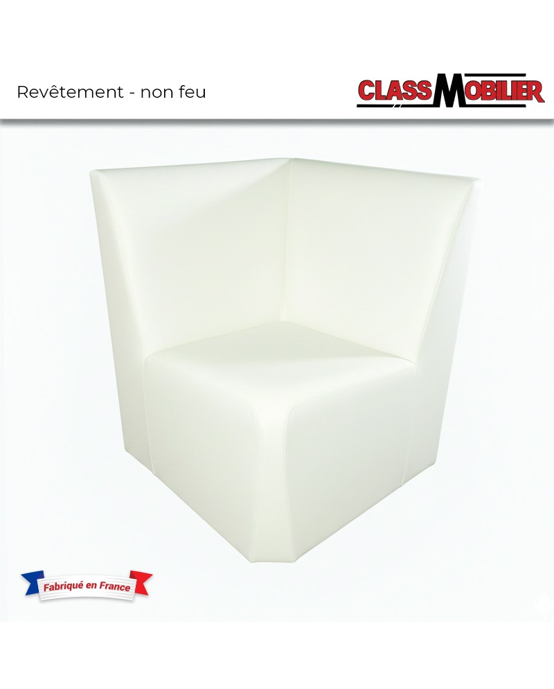 Chauffeuse d'angle 90° H80 - Simili Cuir Grainé Blanc - Revêtement Non Feu M2 Class Mobilier