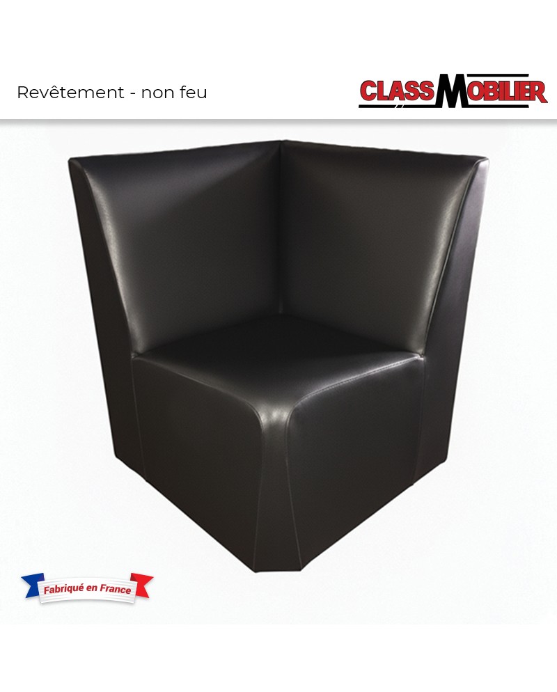 Chauffeuse d'angle 90° - Non Feu M2 - Simili Cuir Noir Grainé