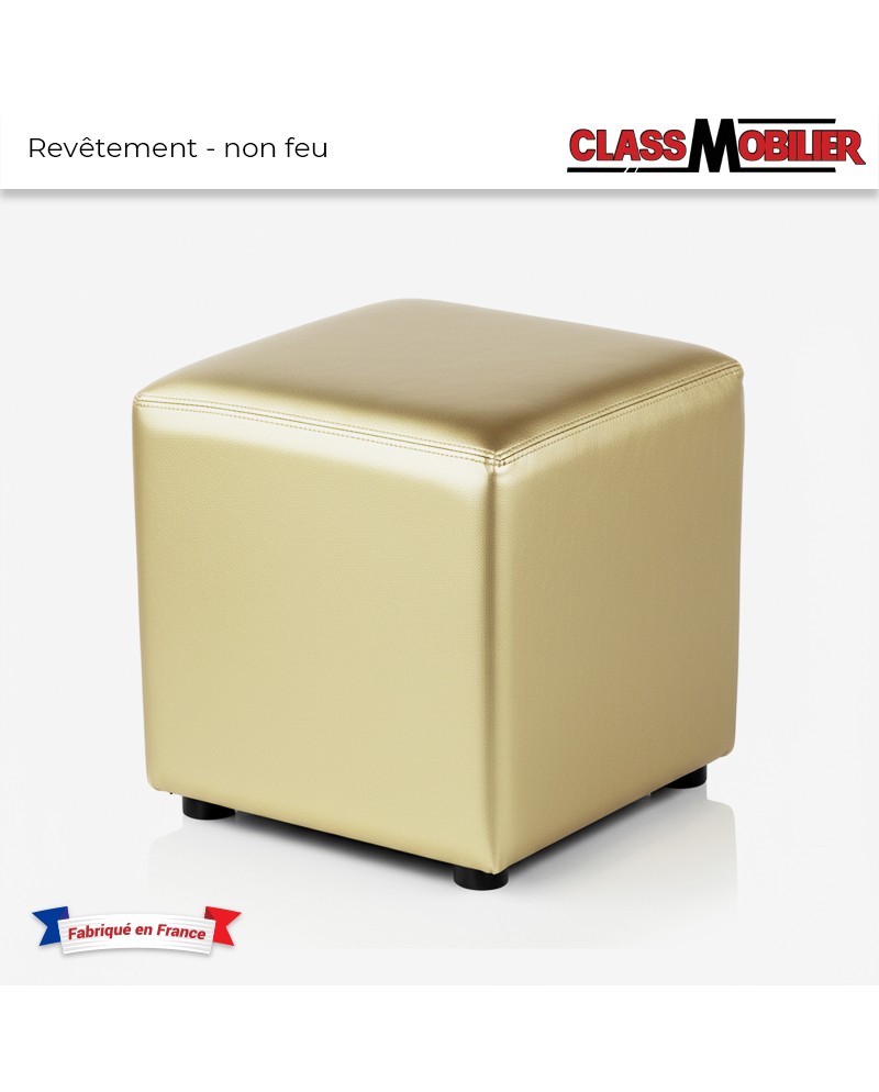 Pouf Carré - Or - 40x40x40 cm - Simili Cuir Grainé norme Anti feu M2