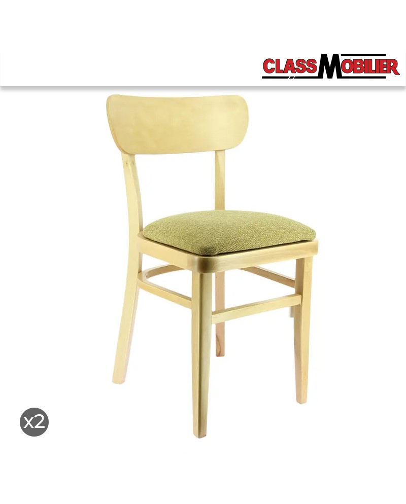 Chaise Celeste en bois Hêtre naturel - assise garnie tissu vert - Lot de 2
