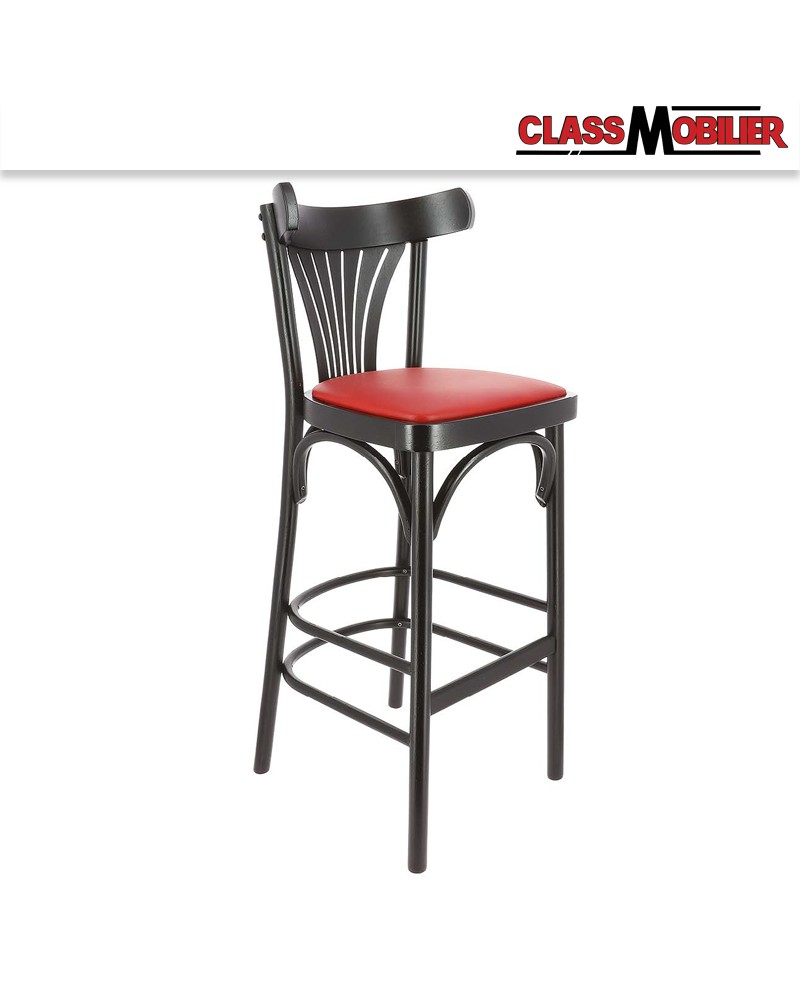 Chaise haute New Orleans en hêtre noir et assise simili cuir rouge