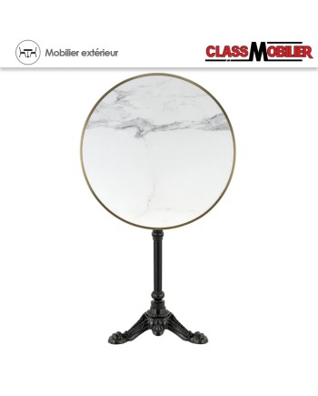 Table pliable ORSAY - plateau rond Ø 60 cm - imitation mabre blanc