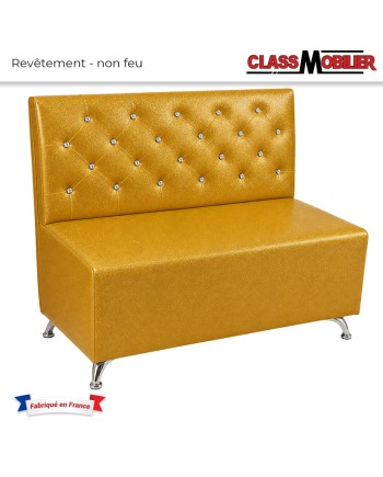 Banquette simili cuir avec dossier capitonné et pieds chromés