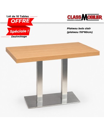 10 tables restaurant 4 personnes pied inox brossé avec plateau 110x60 cm