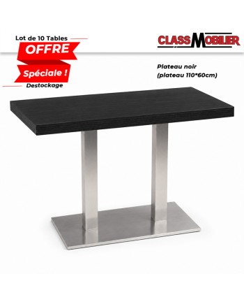 10 tables restaurant 4 personnes pied inox brossé avec plateau 110x60 cm