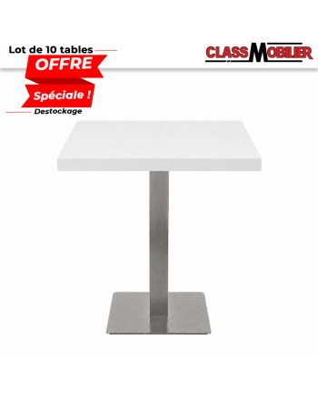 Lot de 10 tables 2 personnes - pied inox brossé- plateau carré 60x60cm