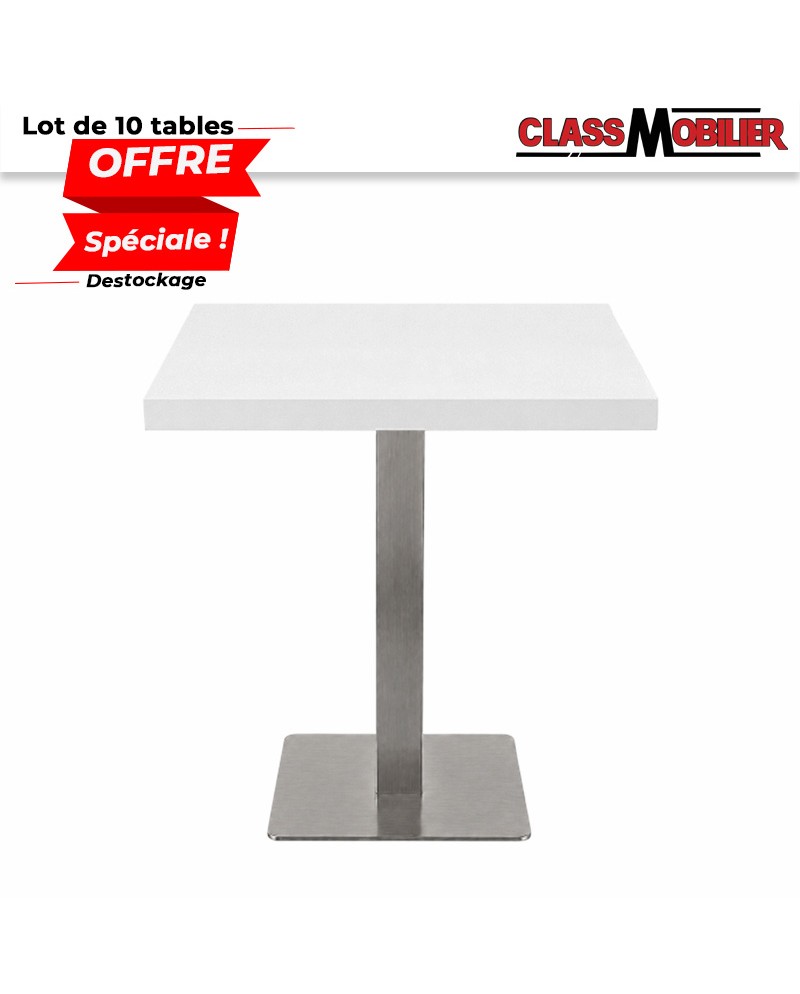 Lot de 10 tables 2 personnes - pied inox brossé- plateau carré 60x60cm