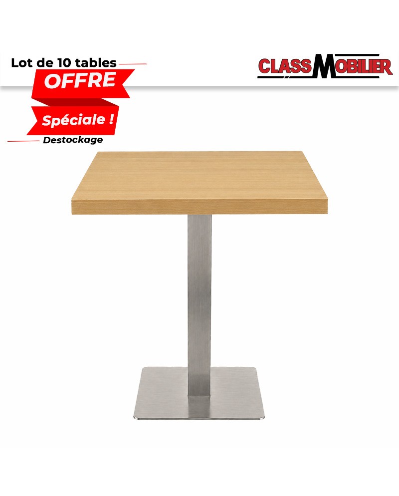 Lot de 10 tables 2 personnes - pied inox brossé- plateau carré 60x60cm