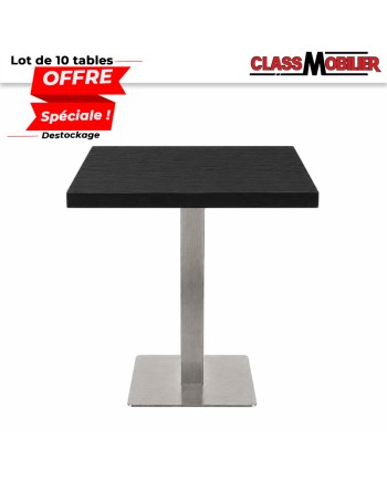 Lot de 10 tables 2 personnes - pied inox brossé- plateau carré 60x60cm