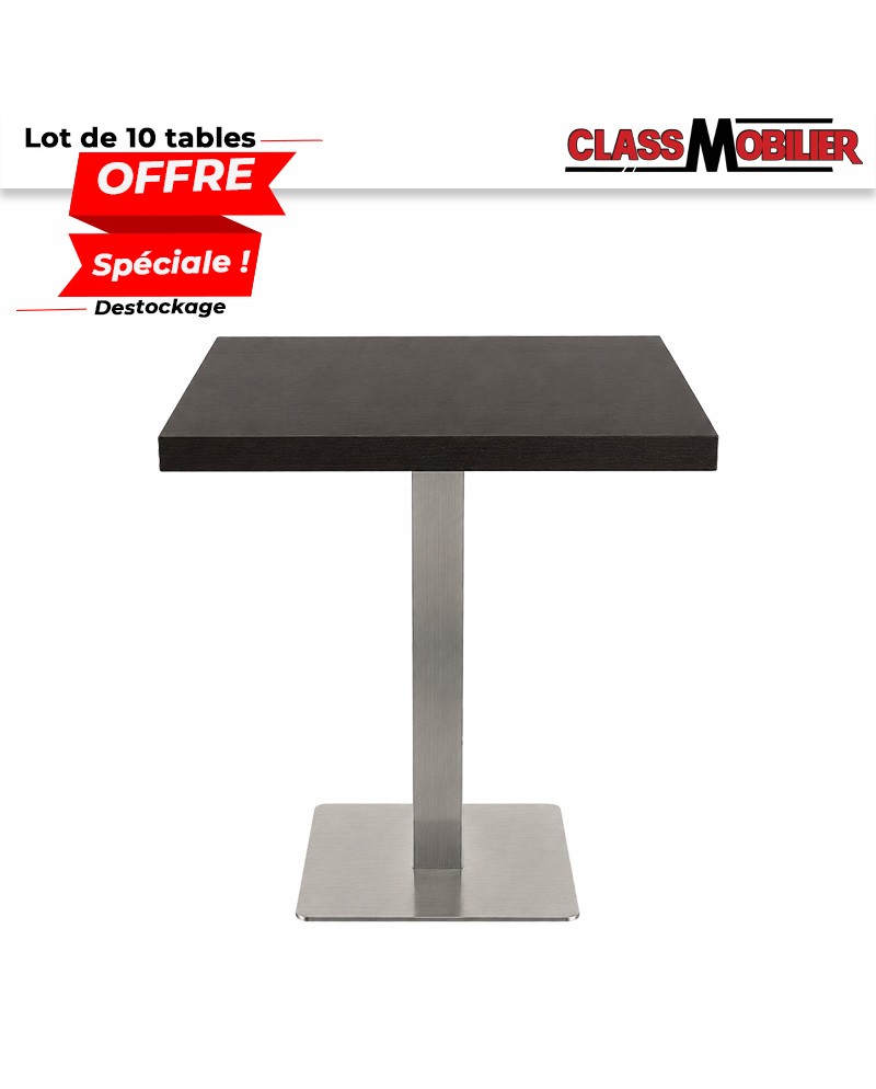 Lot de 10 tables 2 personnes - pied inox brossé- plateau carré 60x60cm