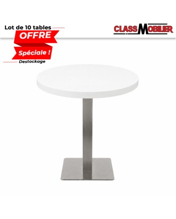 Lot de 10 tables 2 personnes - pied inox brossé- plateau rond Ø 60cm