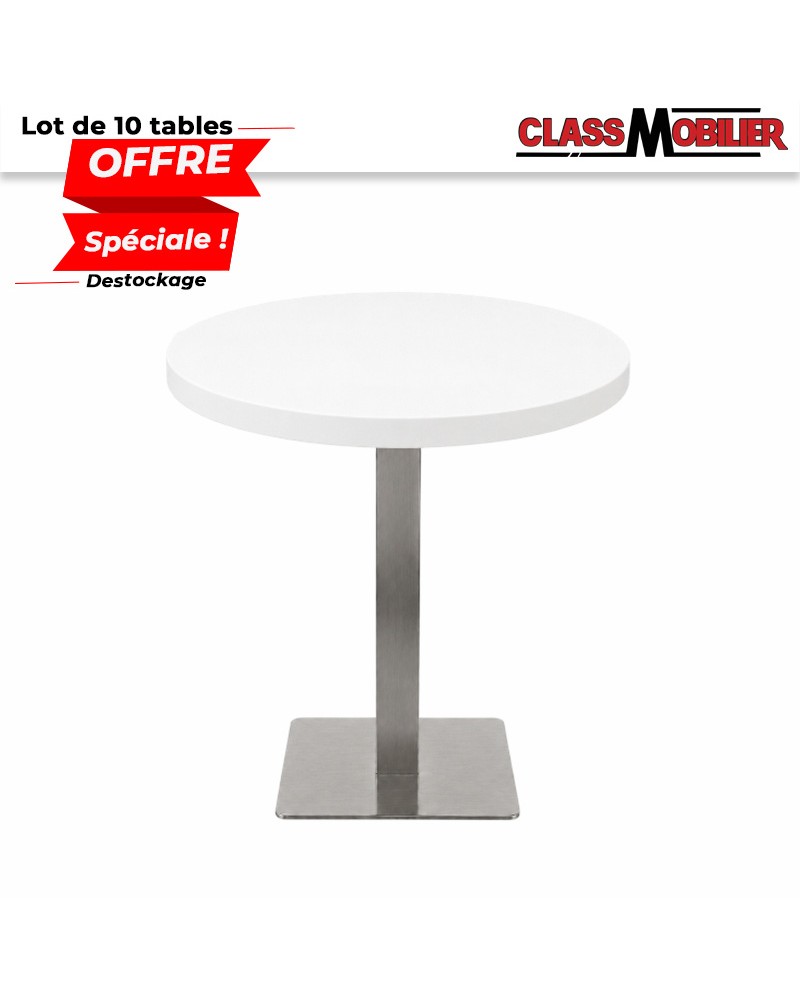 Lot de 10 tables 2 personnes - pied inox brossé- plateau rond Ø 60cm