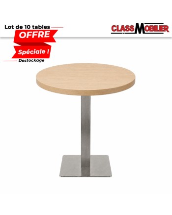 Lot de 10 tables 2 personnes - pied inox brossé- plateau rond Ø 60cm