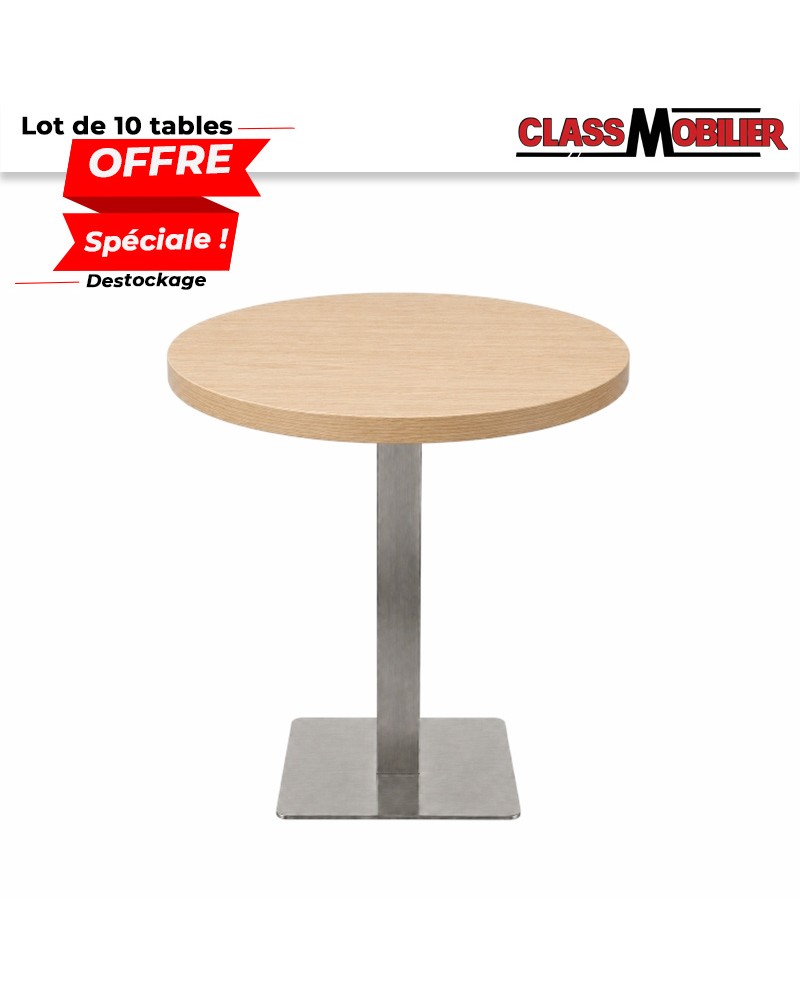 Lot de 10 tables 2 personnes - pied inox brossé- plateau rond Ø 60cm