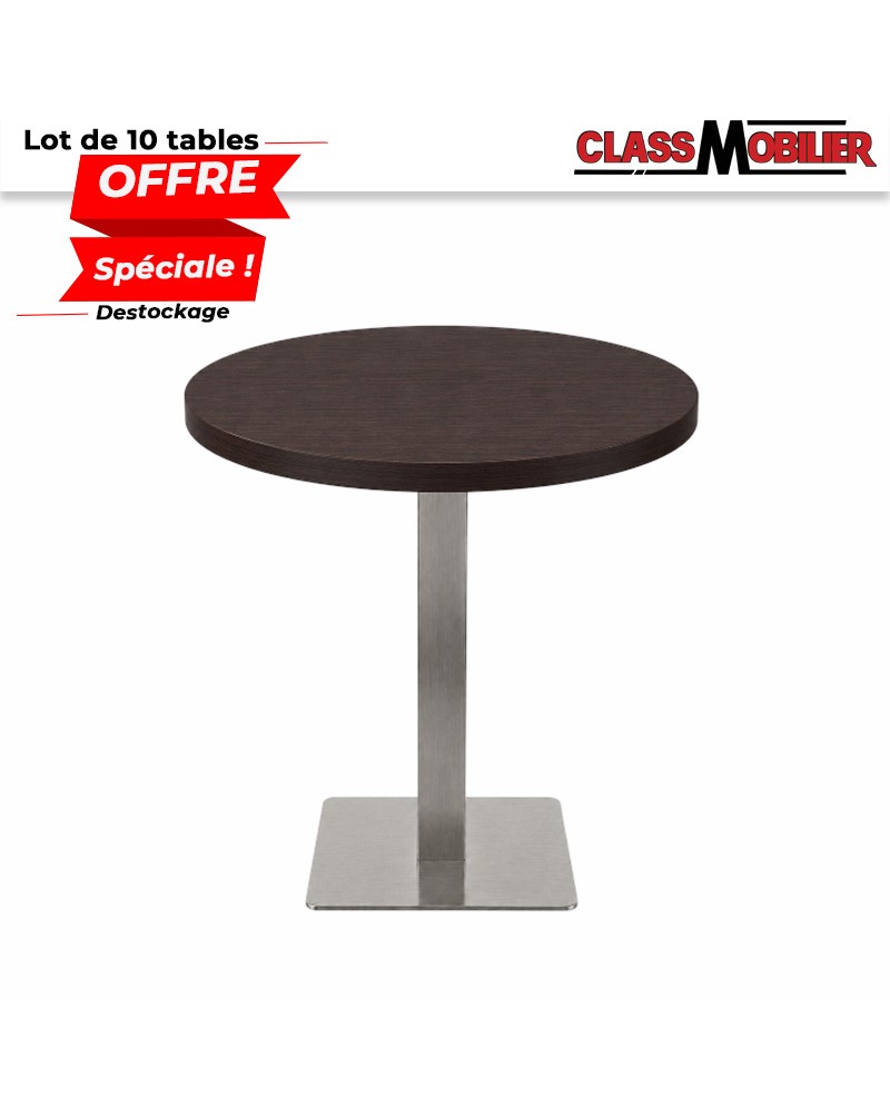 Lot de 10 tables 2 personnes - pied inox brossé- plateau rond Ø 60cm