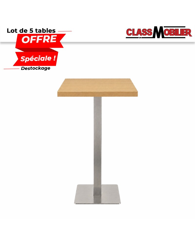 Lot de 5 tables mange-debout 2 personnes pied inox brossé avec plateau carré 60x60 cm