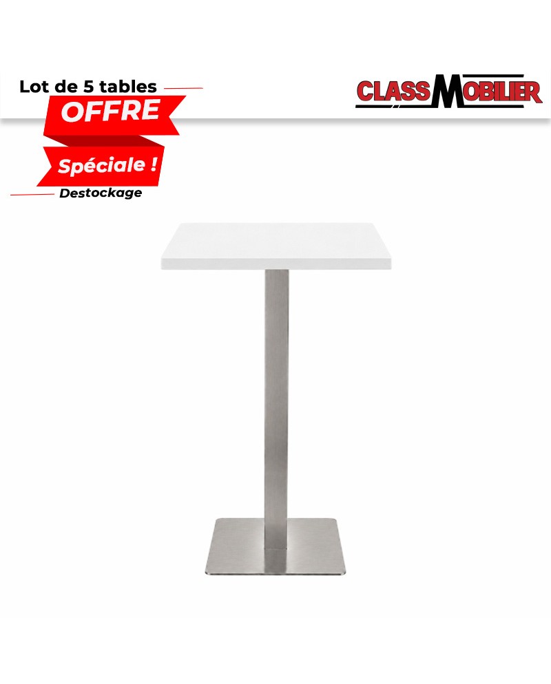 Lot de 5 tables mange-debout 2 personnes pied inox brossé avec plateau carré 60x60 cm