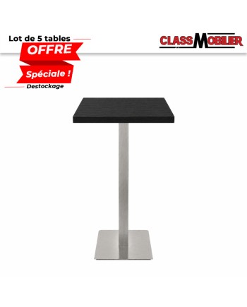 Lot de 5 tables mange-debout 2 personnes pied inox brossé avec plateau carré 60x60 cm
