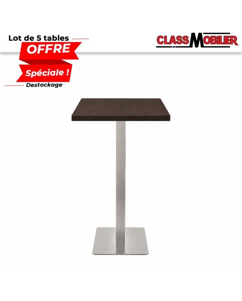Lot de 5 tables mange-debout 2 personnes pied inox brossé avec plateau carré 60x60 cm
