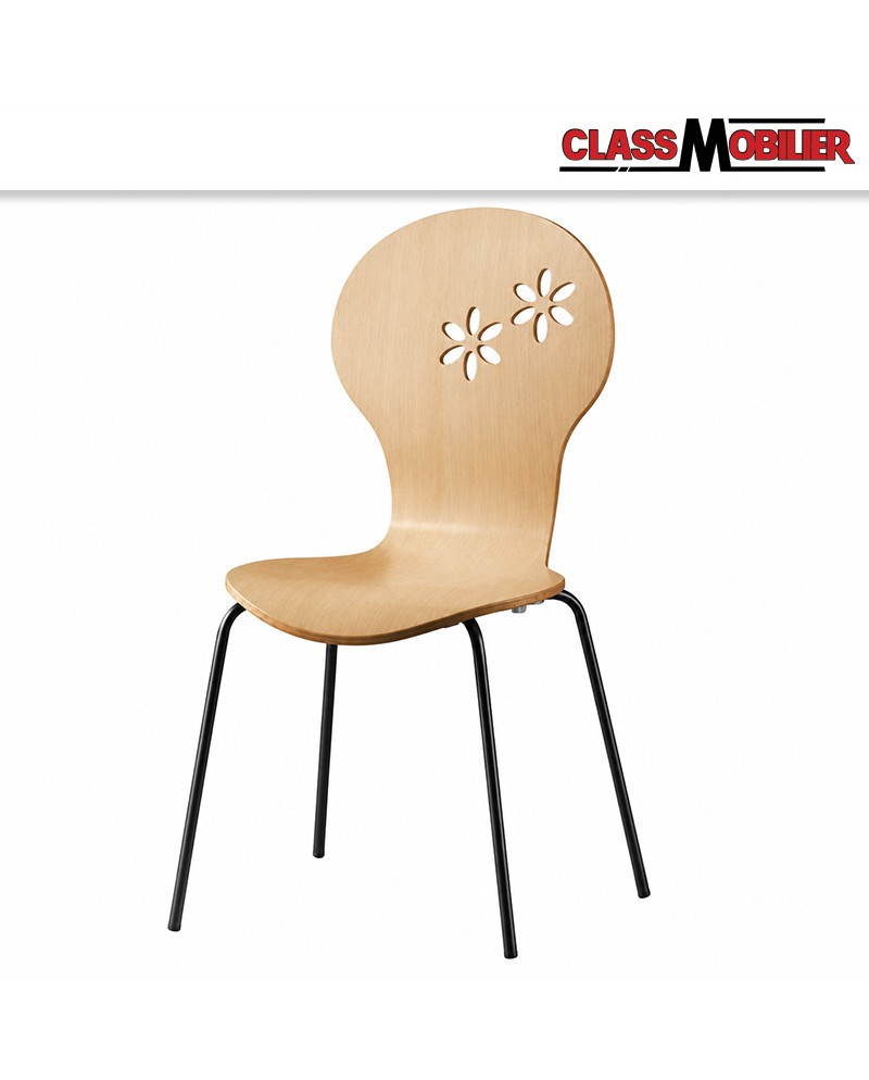 Lot de 2 chaises Chaise en contreplaqué cintré décor fleur – Pieds métal noirs