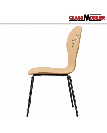 Lot de 2 chaises Chaise en contreplaqué cintré décor fleur – Pieds métal noirs