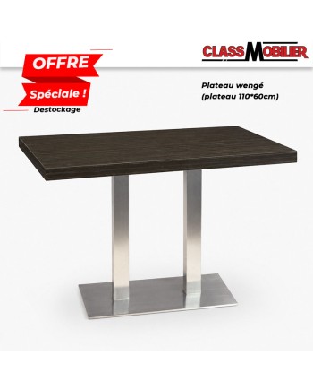 Tables restaurant 4 personnes pied inox brossé avec plateau 110x60 cm