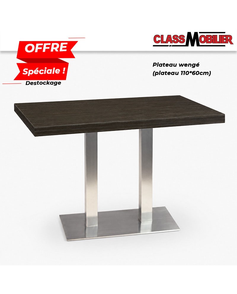 Tables restaurant 4 personnes pied inox brossé avec plateau 110x60 cm